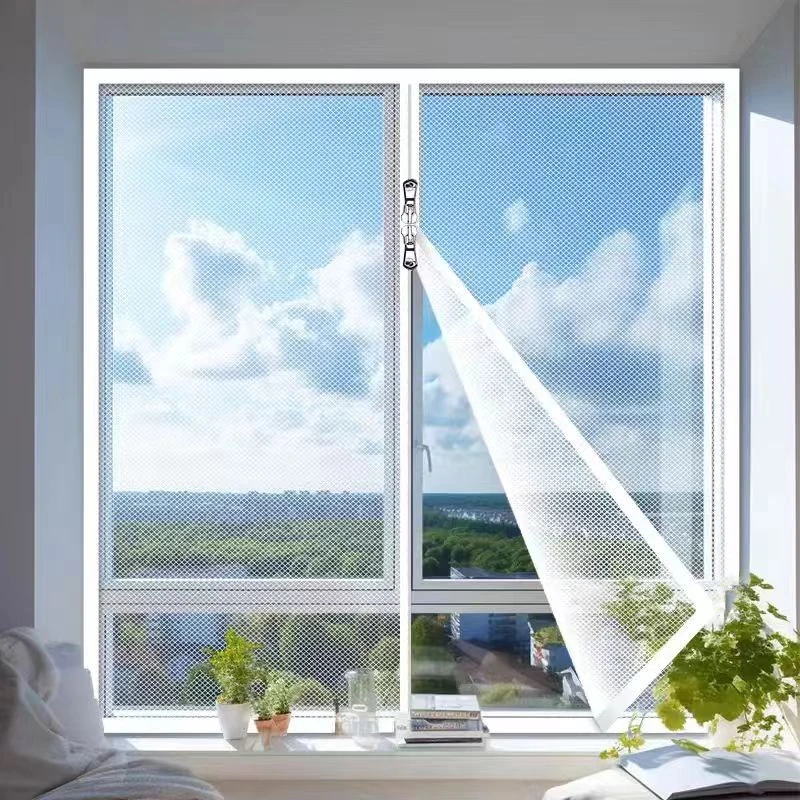Blanco, ventana antimosquitos de tamaño personalizado, pantalla de ventana con cremallera, mosquitera de malla para ventana autoadhesiva, transparente Invisible, antimosquitos