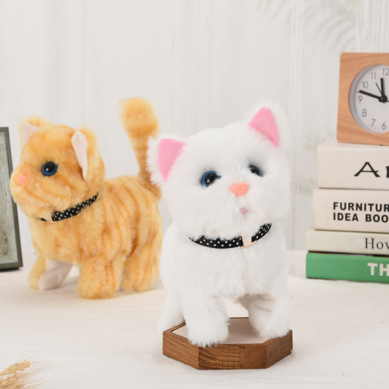 New Electric Simulation Cat Plush Toy Walking Voice Shaking Head Nodding Wagging Tail Cat Pet Toy Children's Birthday Gift