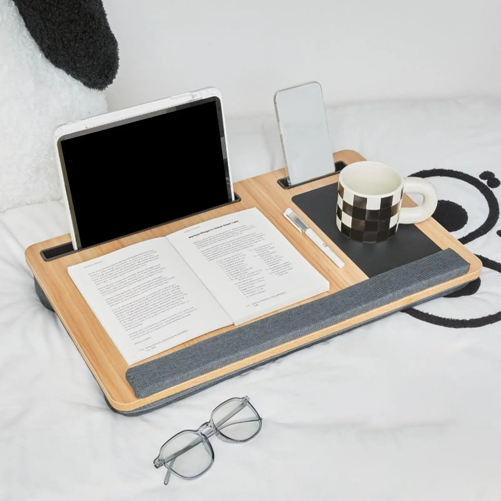 Laptop Lap Desk with Cushion with Handle Tablet Support Phone Holder for Travel Bed Sofa Couch Home Office Workstation Reading