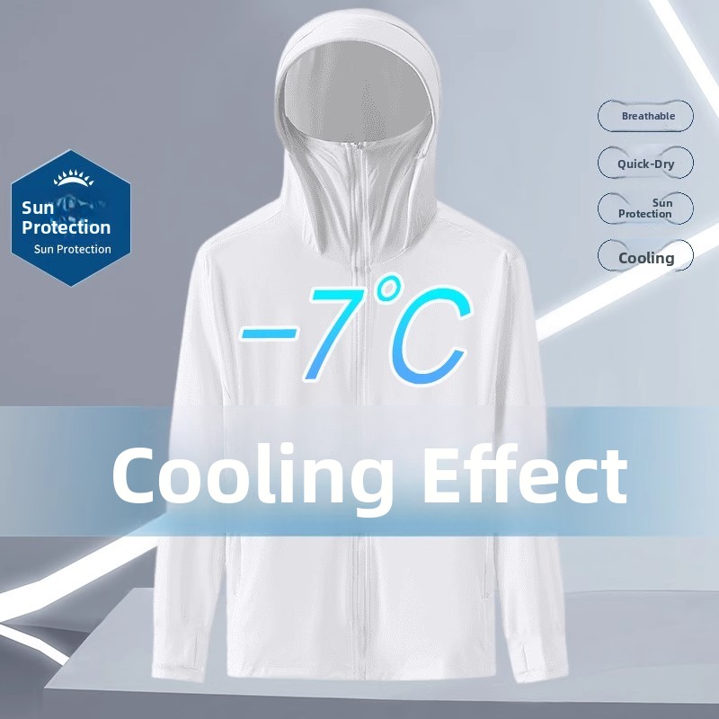 Summer Ice Silk Thin Hooded UV Protection Sunscreen Clothing Outerwear Men's Fiing Sun Protection Clothes Brandl Faion...