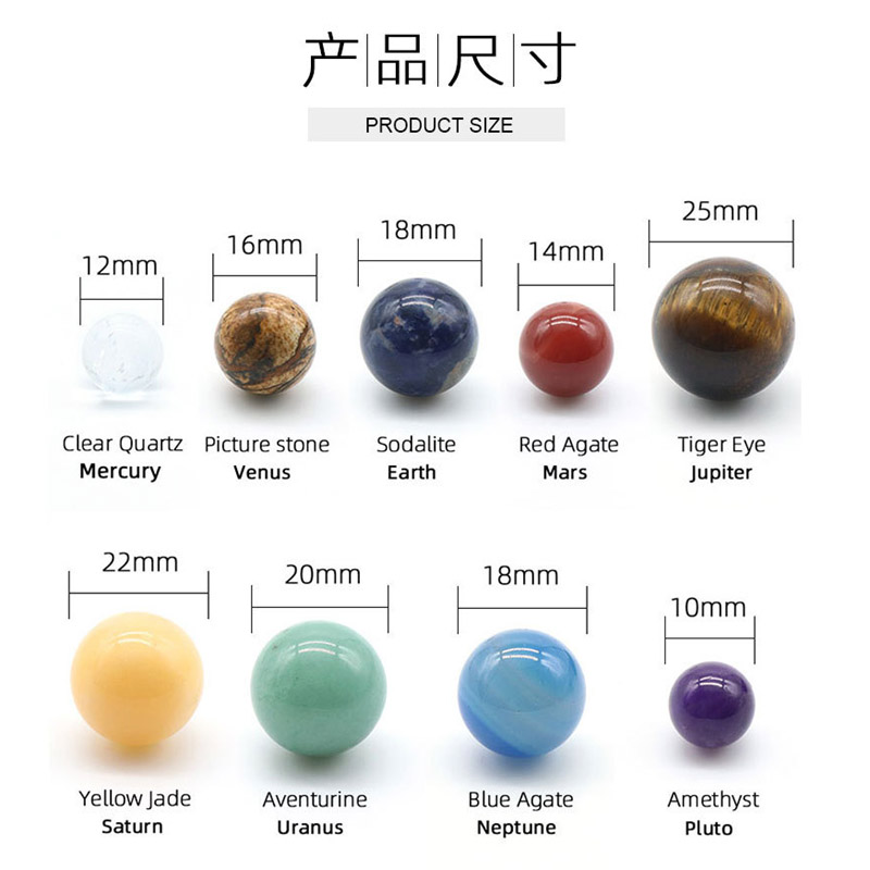 fashion Good quality Natural Crystal 8 9 Planet Ball Solar Sun System Rock Quartz Stone Healing Energy Sphere Galaxy Model Globe
