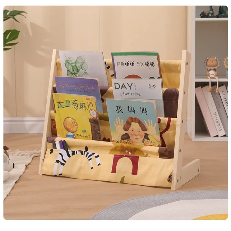 Solid wood bookshelf children's floor-standing bookcase multi-layer storage movable reading bookshelf picture book storage rack