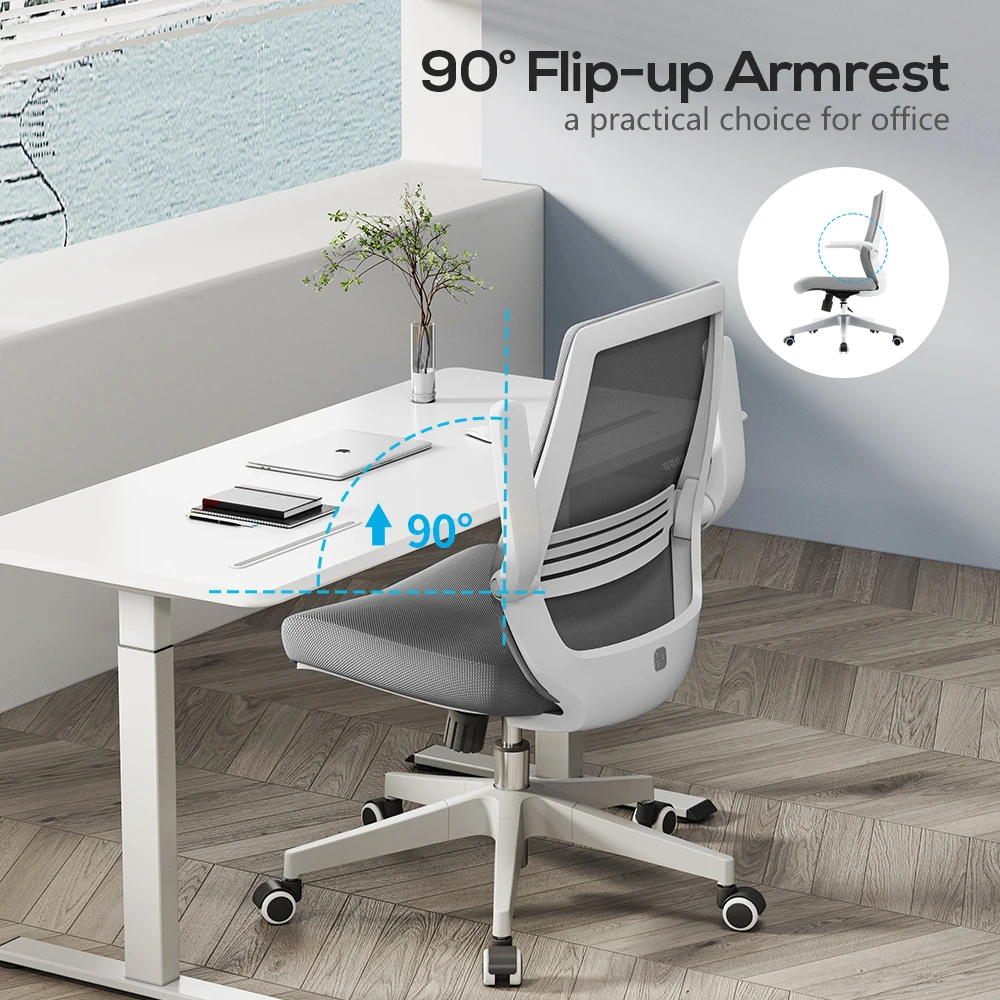 SIHOO Ergonomic Office Chair, Swivel Desk Chair Height Adjustable Mesh Back Computer Chair with Lumbar Support, 90° Flip-up Armr