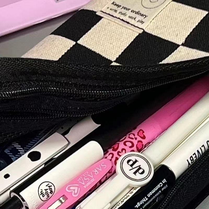 Simples preto e branco lápis caso xadrez saco de lápis kawaii papelaria saco de armazenamento para crianças meninas de volta às aulas material presente