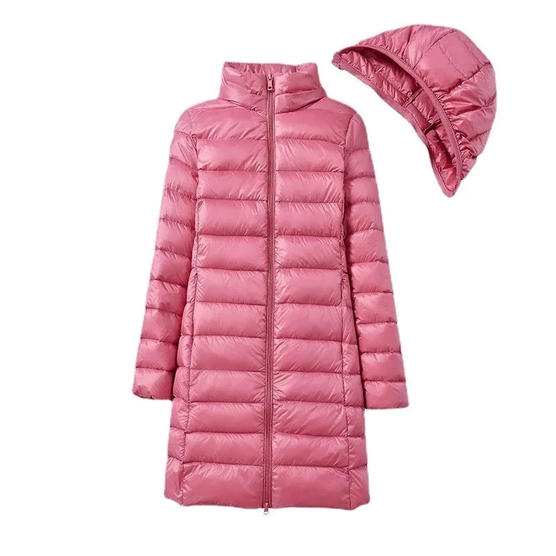 Damen-Rock, Daunenjacke, modisch, mit Kapuze, Hut, abnehmbar, lang, ultraleicht, verstaubar, Daunenjacke, Übergröße 5XL, Pufferjacken