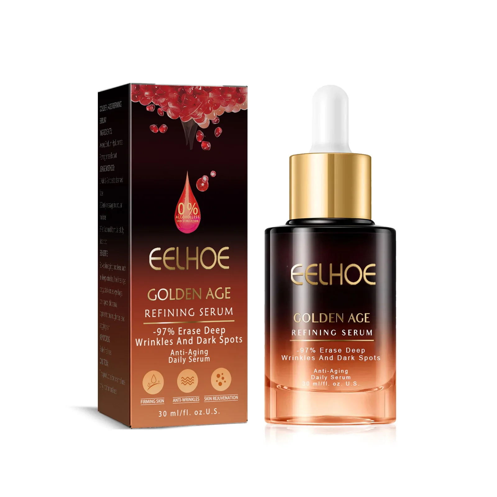 Porie Verfijning Serum voor Donkere Huid Verhelderende Rimpel Verwijdering Hydraterende Gezichtsverjonging Golden Age Anti Aging Serum 30ml