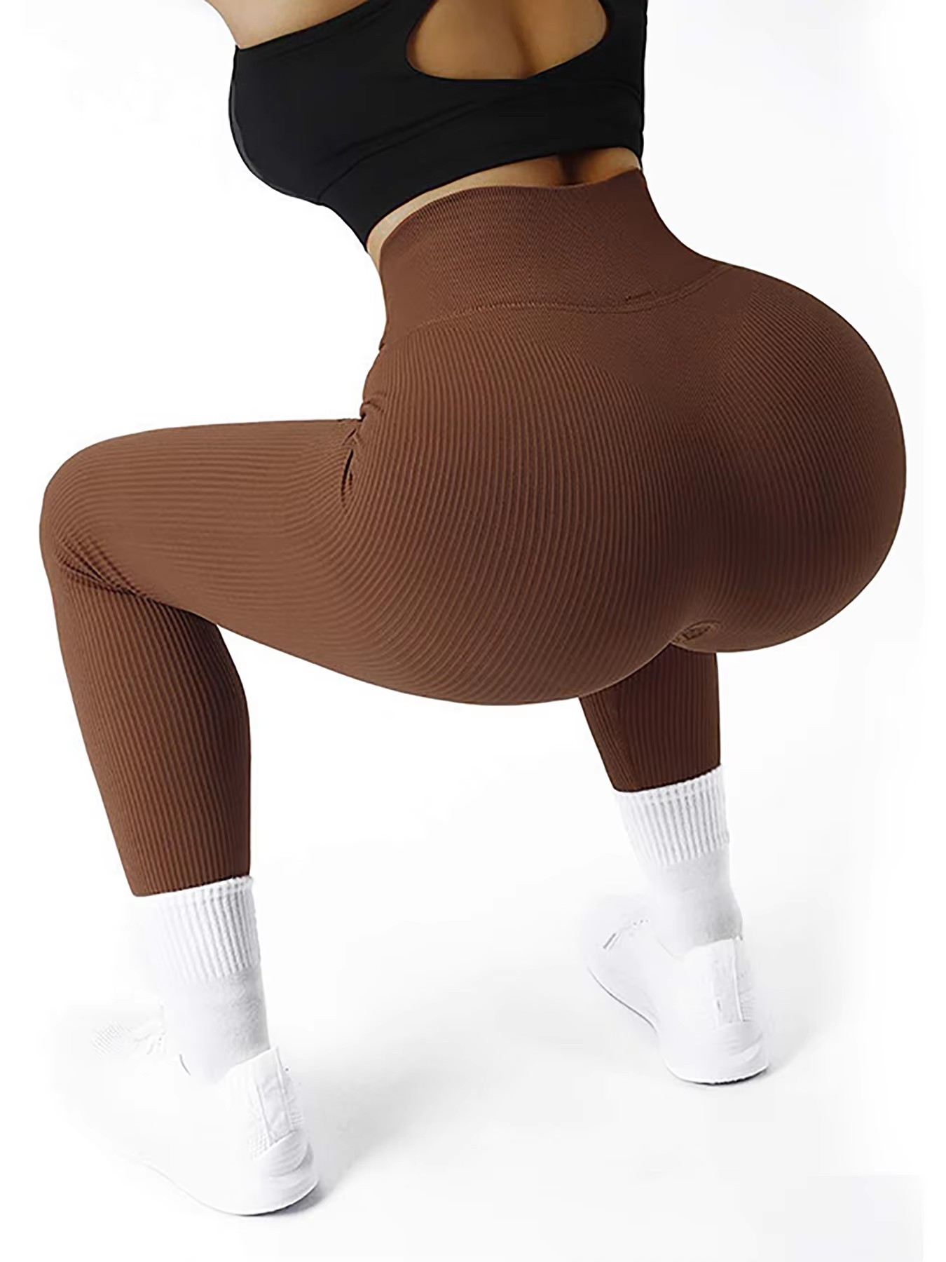 ด้ายถักกางเกงขายาวผู้หญิงไม่มีรอยต่อ Slim Tights GYM การฝึกอบรมวิ่งเอวสูงยกสะโพกยืดหยุ่นสูงโยคะฟิตเนสกางเกง