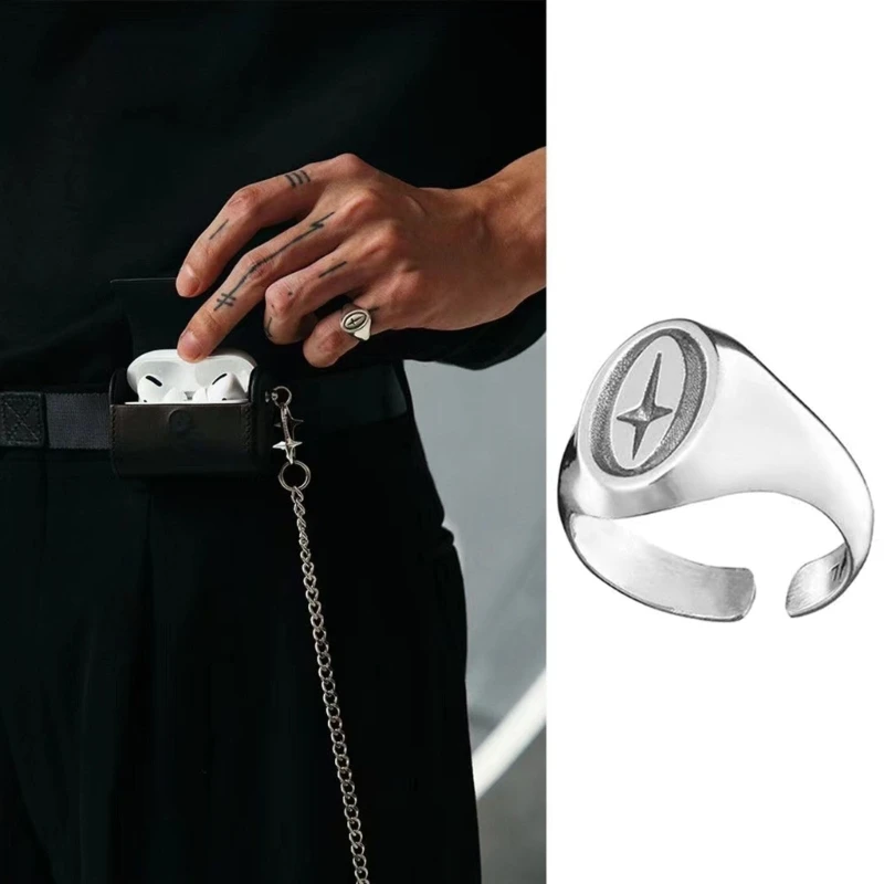 Cincin Bintang Tidak Teratur Gaya Eropa Amerika Desain Rasa Cincin Sederhana Bintang Berujung Empat Bentuk Salib Cincin Terbuka untuk Wanita