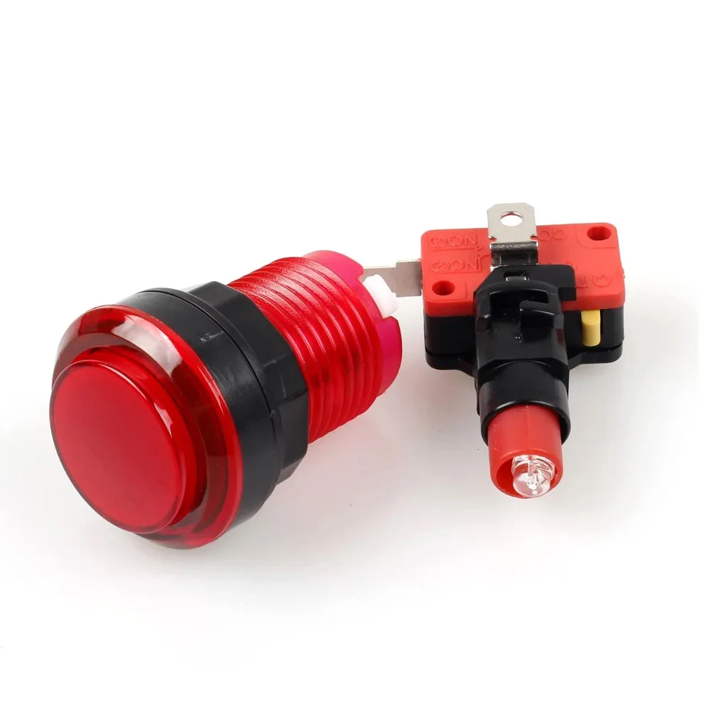 Pulsador totalmente transparente de 28mm con microinterruptor de lámpara LED de 12V y 5V para máquina de videojuegos de lucha Arcade, caja Pandora, 4,8mm
