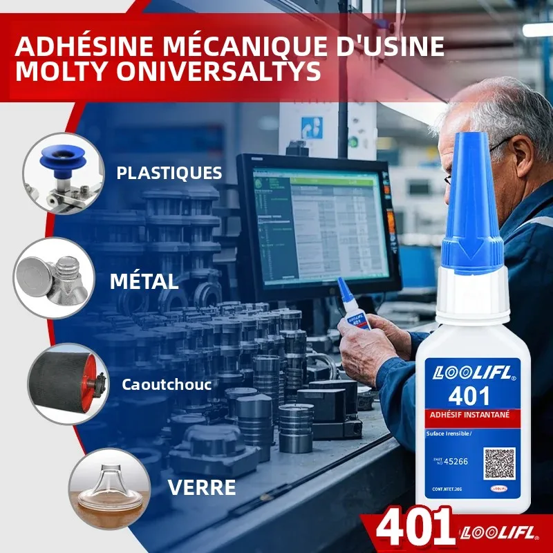 La nouvelle mise à jour 401 est une colle super puissante, sèche à 3 secondes, adaptée à la fabrication industrielle et à la réparation automobile. Très bonne adhérence et simple à utiliser.