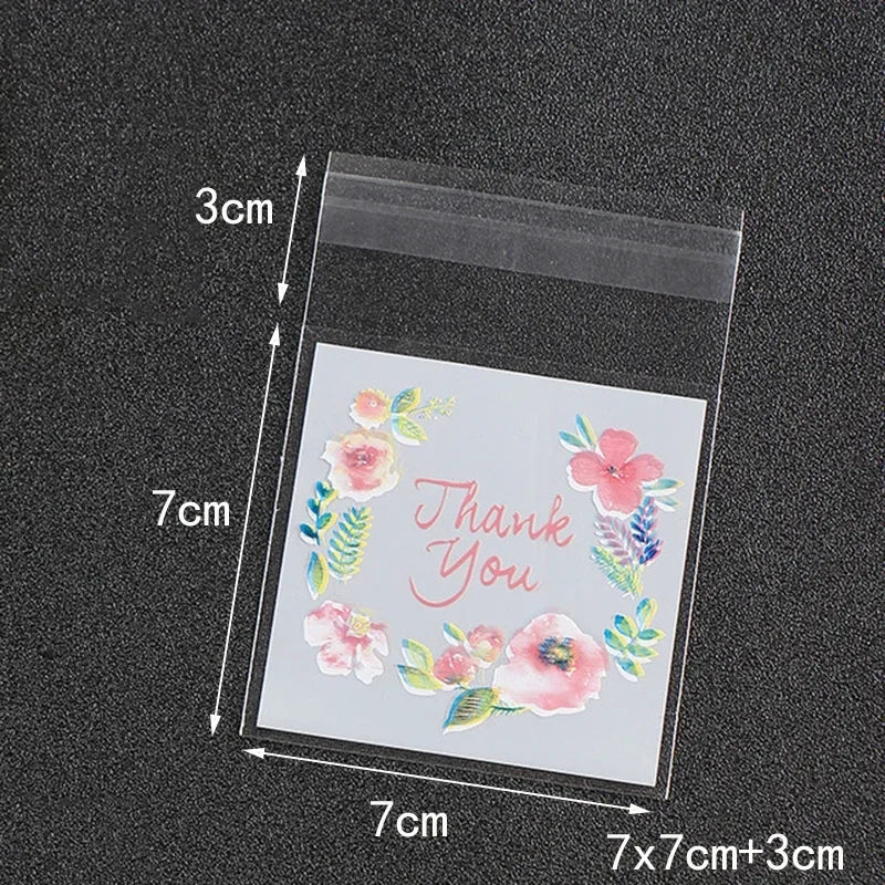 100 개/몫 비닐 봉투 홈 메이드 쿠키 파티 선물 가방에 대 한 꽃 자체 접착 가방 감사합니다 DIY 쥬얼리 포장 가방