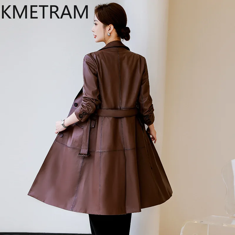 Echtes Lederjacke Frau 100 % Schaffell Braune Jacken Frauen Luxus Mittellanger Leder Trenchcoat Herbstkleidung 2025 Ettка