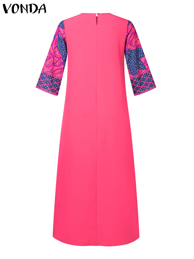 Vonda-女性のためのボヘミアンマキシロングドレス,3/4袖,カジュアル,プリント,エレガント,ルーズフィット,ラージサイズ,5xl,夏,2024