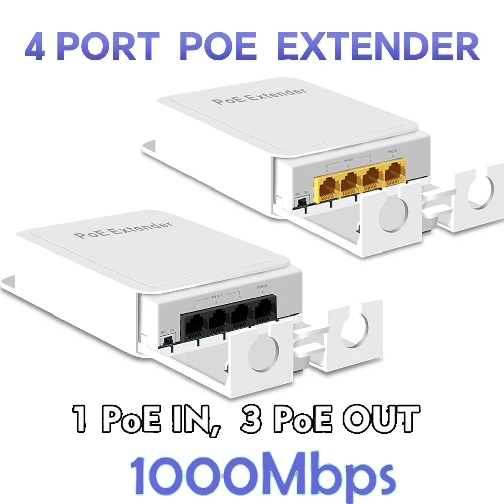 Extensor poe de 4 portas, repetidor gigabit, 100/1000mbps, placa de rede externa, ip55 vlan 44-57v para câmera poe, wierless ap