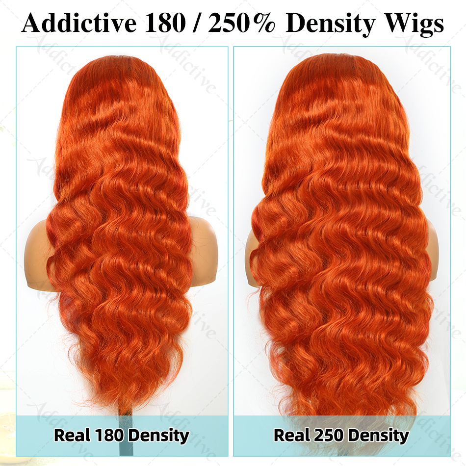 女性用の事前に摘み取られた色のかつら,13x6 hd,ジンジャーオレンジ,密度250,13x4,30インチ,38インチ