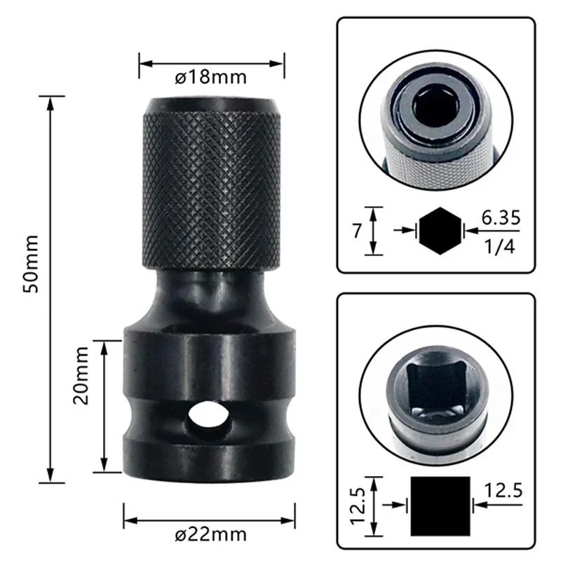 QUICK RELEASE 1/2 นิ้วไดรฟ์สแควร์ 1/4 นิ้ว HEX หญิง SOCKET ADAPTER Converter Chuck ADAPTER สําหรับ Impact และประแจวงล้อ