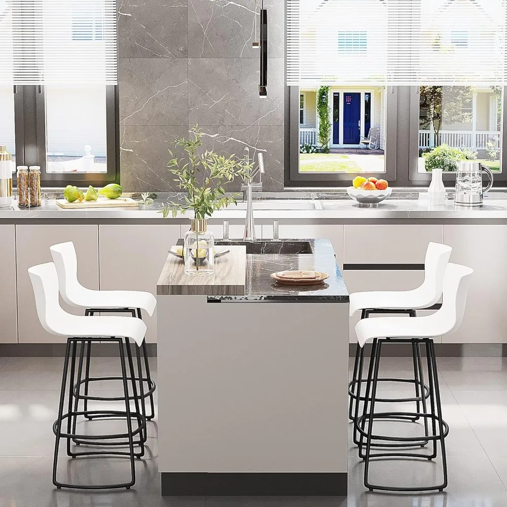 Modern Swivel Bar Stool Set of 4 - Counter Height, Plastic Back, 24" Metal Frame
