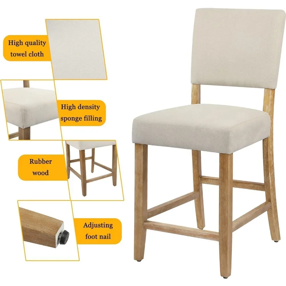 24 Inches Counter Height Bar Stools Set of 4, Upholstered Barstools with Wood Legs, Island Chairs for Kitchen Counter