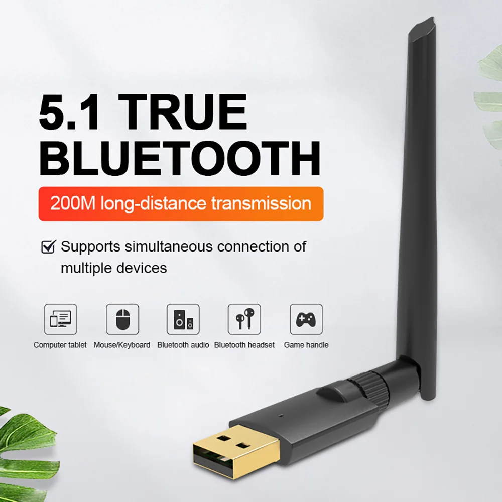 Adaptador Bluetooth 5,1 de 200M, Adaptador Dongle USB Bluetooth para Windows 7, 8,1, 10, 11, Linux, ratón, teclado, transmisor receptor de Audio