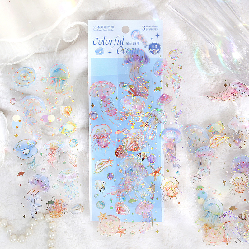 3 pçs kawaii pena libélula pássaro medusa adesivos decorativos pacote scrapbooking material etiqueta diário telefone planejador