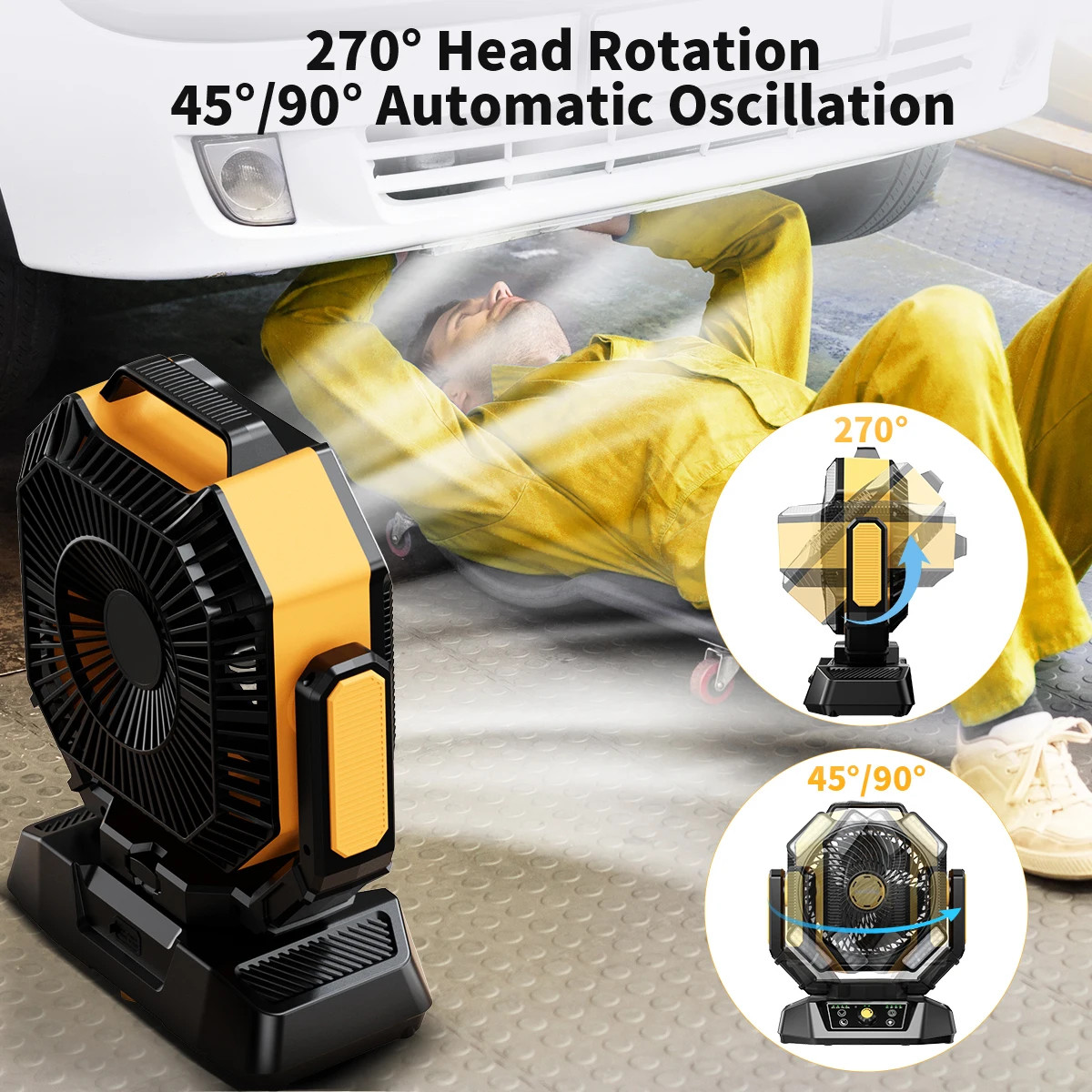 40000 mAh batteriebetriebener Ventilator, tragbarer Campingventilator mit 4 LED-Laterne, 8 Geschwindigkeiten, Schreibtischventilator, Fernbedienung, tragbarer wiederaufladbarer Außenventilator