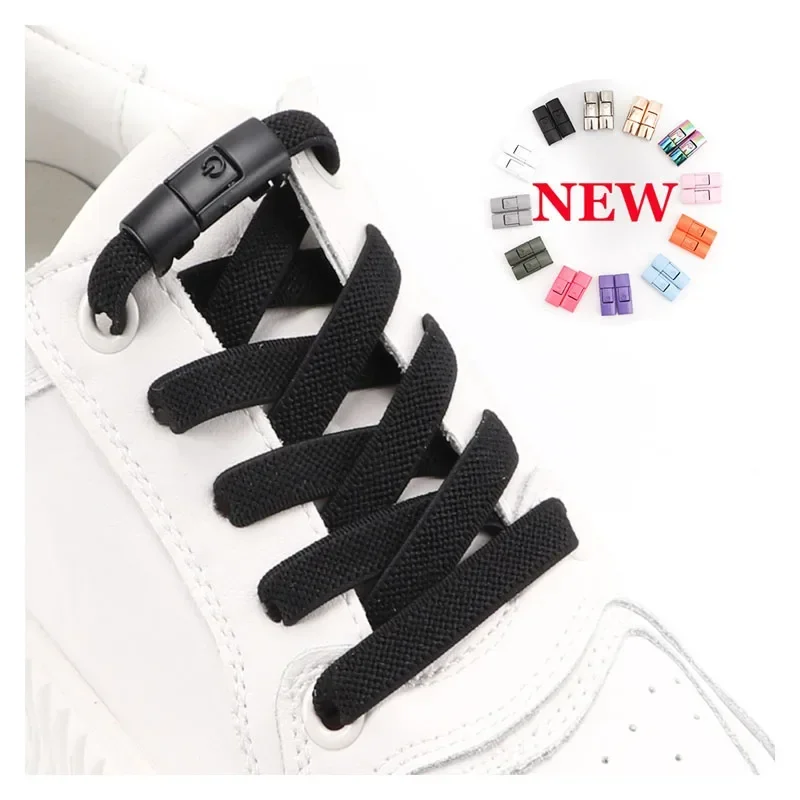 2024 Lacci per scarpe senza cravatta Lacci con chiusura a pressione senza lacci Lacci elastici Sneaker Bambini Adulto 8MM Lacci piatti ampliati per scarpe