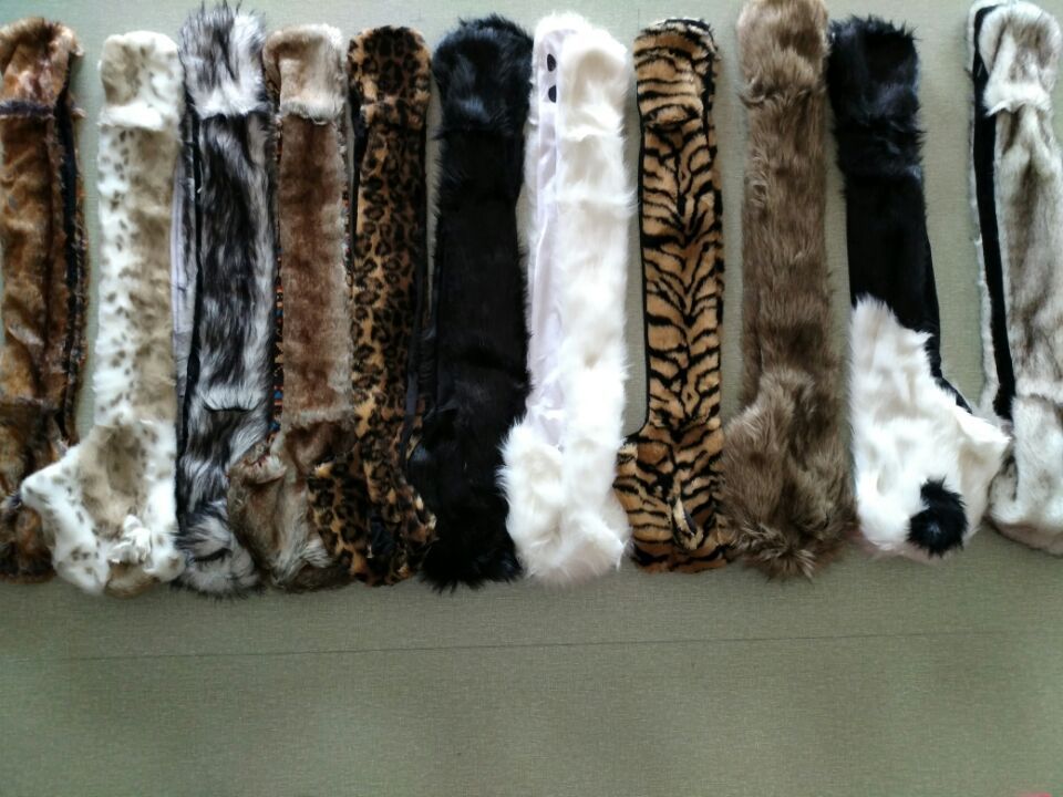 Longas peles artificiais Snood Hood patas, luvas animal, lobo e tigre orelhas, luvas e lenço