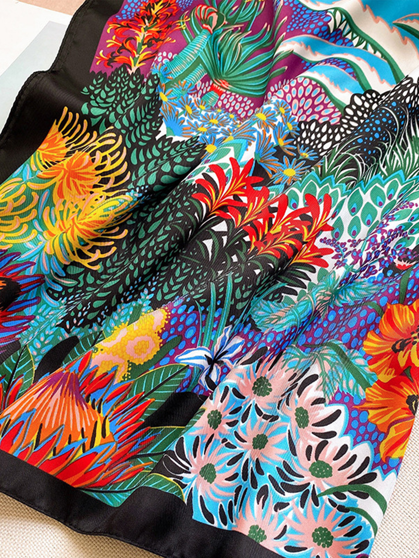 Luxe Merk Vierkante Zijden Sjaal Vrouwen Satijn Print Hijab Sjaals Moslim Pareo Bandana Vrouwelijke Sjaal Wrap Hoofdband Foulard 90*90 cm