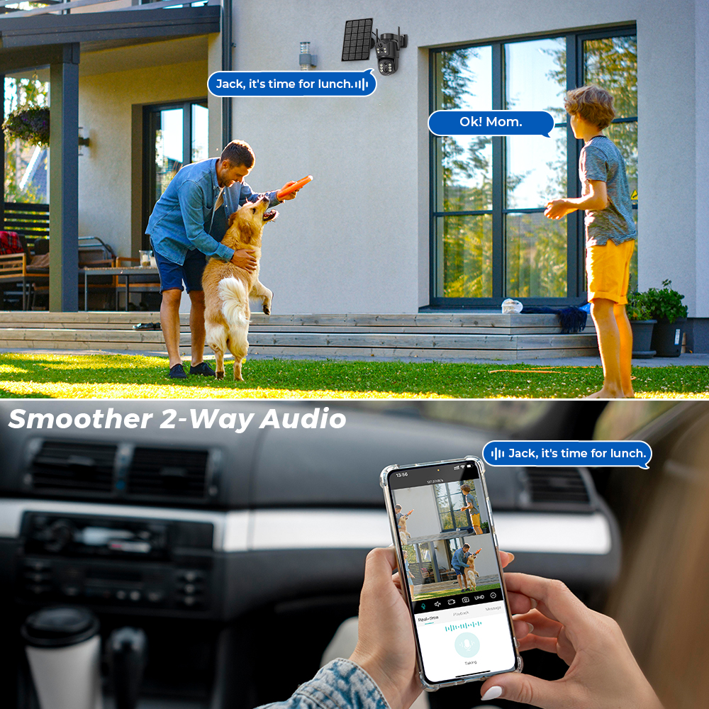 4K HD ソーラー WiFi カメラ屋外内蔵バッテリーデュアルレンズ 2K セキュリティカメラソーラーパネルワイヤレスビデオ監視 CCTV iCSee