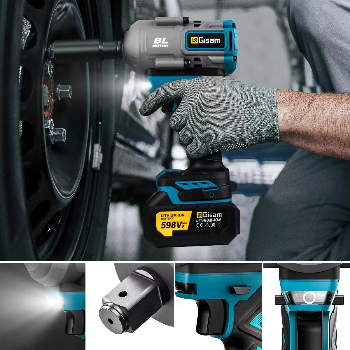 Gisam 2000N.M トルクブラシレス電動インパクトレンチ 1/2 インチドライバーコードレスレンチ電動工具マキタ 18V バッテリーピン