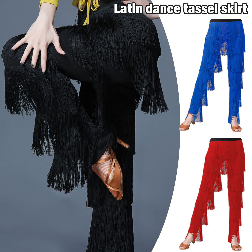 Damen-Tanzbekleidung, elastischer Bund, Quaste, lateinamerikanische Tanzhose, Tango-Cha-Performance-Kostüm, gestufte Hose mit Fransen