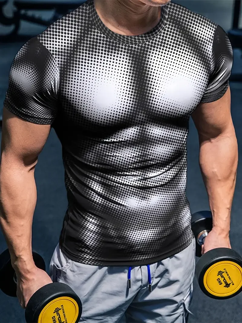 3D デジタル筋肉質の男性の体のパターンクルーネックと半袖 Tシャツ小説とスタイリッシュな夏のトップスアウトドアカジュアルトップス