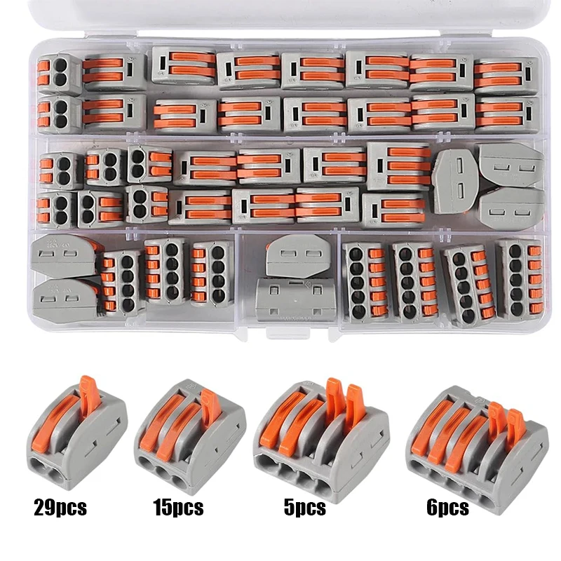 55 ชิ้น Quick สายไฟพร้อมกล่องเก็บ, fast สายไฟ Push in Lever Connectors สายไฟ Terminal Block สําหรับสายไฟ