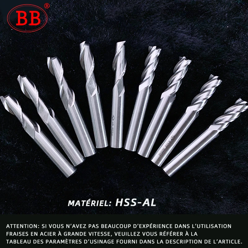 BB-Fraises en bout de haute précision HSS coupe-métal Co8 asil alt D1-32mm 2 3 4 cannelures dents en aluminium outil de fraisage clé siège routeur peu