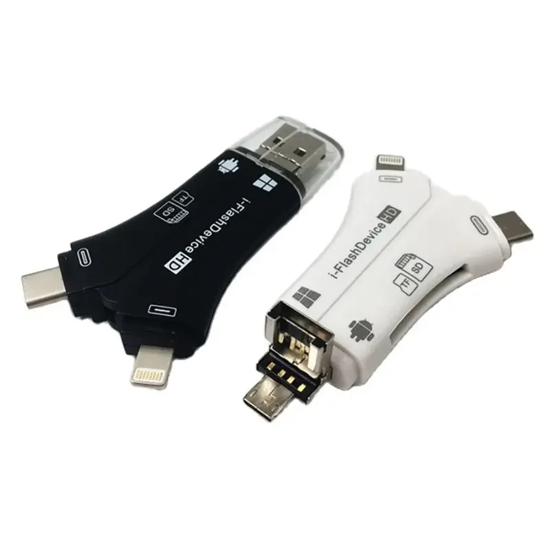 4 In 1 Multifunctional Memory Card Reader 2.0USB IF/SD Card Type-C Micro USB Ligting ซิมการ์ดผู้อ่าน OTG สําหรับ iOS Android