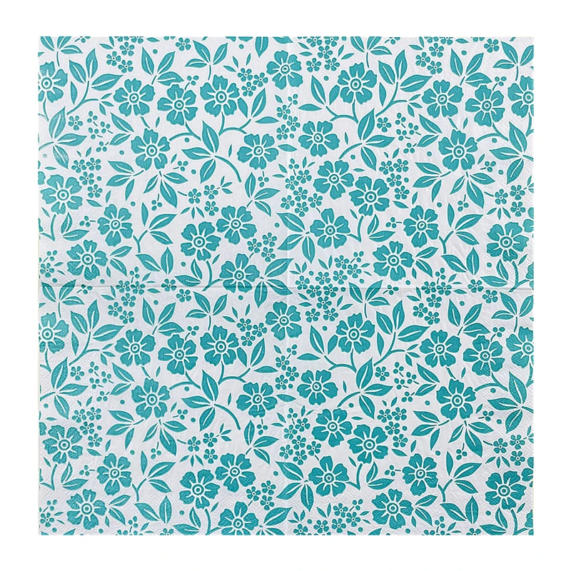 10/20pcs/Pac Printed Napkins Restaurant Desktop Table Setting Paper Placemats Green Fresh Flower Pattern Coloured Paper Napkins