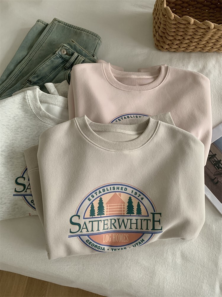 Losse Grafische Sweatshirt Koreaanse Hoodie Vrouwen Lente 2024 Print Ronde Hals Pullover