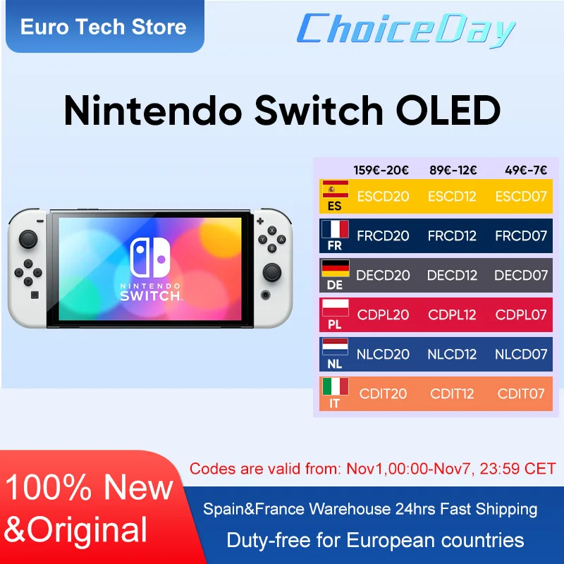 Nintendo Switch Modelo OLED Tela de 7 polegadas Joy‐Con Alça de áudio aprimorado Console ajustável Modo de TV estável Videogame