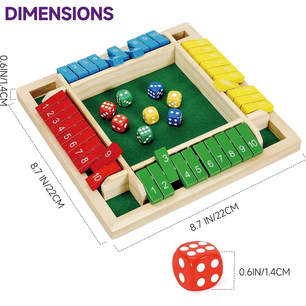 Jogo de dados fechado da caixa, jogos de matemática de mesa de madeira para família de 2 a 4 jogadores para adultos, 8 dados clássicos jogos de versão de mesa para C