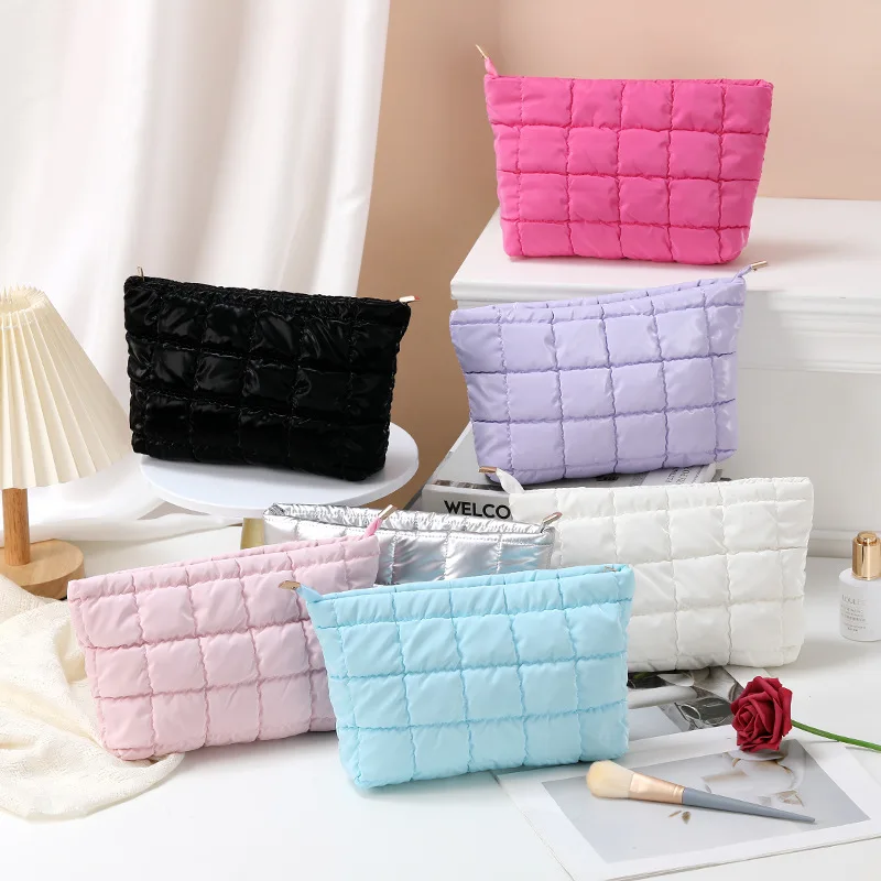 Women Simple Bubble Cosmetic Handbag Travel Organizer Makeup Lipsticks Cotton Pouch Fashion Large Capacity Zipper Bag For Girls