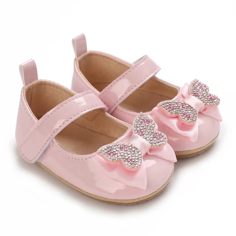 Mary-Jane-Schuhe für Kleinkinder und Kleinkinder mit Schleife, Kunstleder, Stofffutter, bequemer flacher Sohle, mit einfacher Befestigung für den Alltag und Freizeit