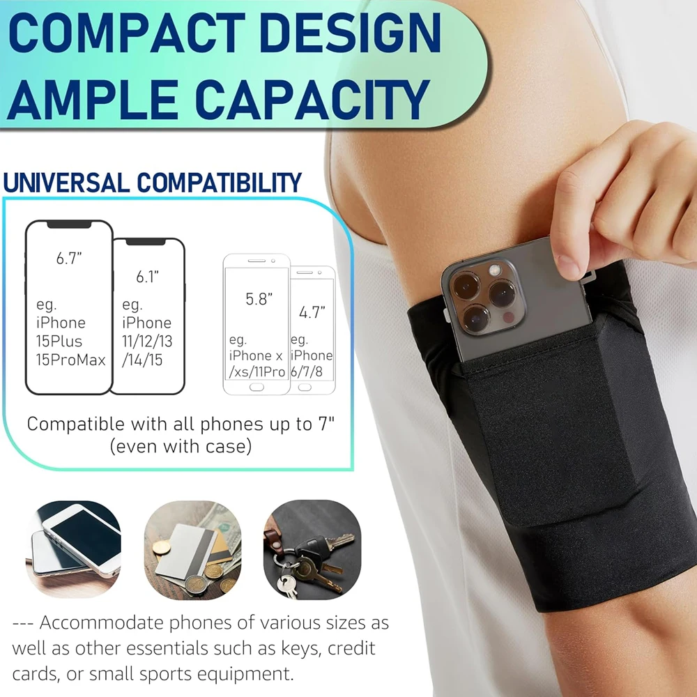 Bolsa de brazo deportiva, soporte para teléfono para correr, brazaletes para teléfono móvil, brazalete con correa para teléfono, se adapta al teléfono, uso para caminar, senderismo, andar en bicicleta