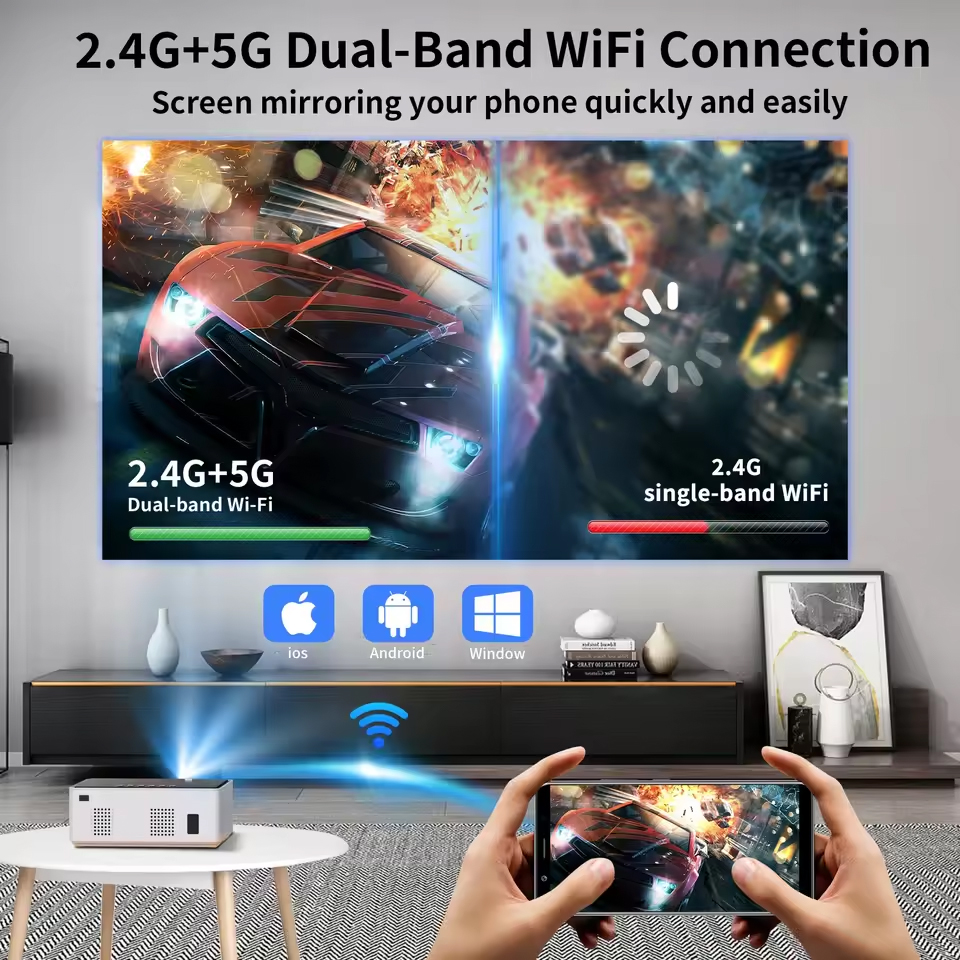 KaiAqua Full HD Projector Portable Home Theater for 2K 4K 1080P Video HDR Decoding Android WIFI Phone Beam Projector Cinema