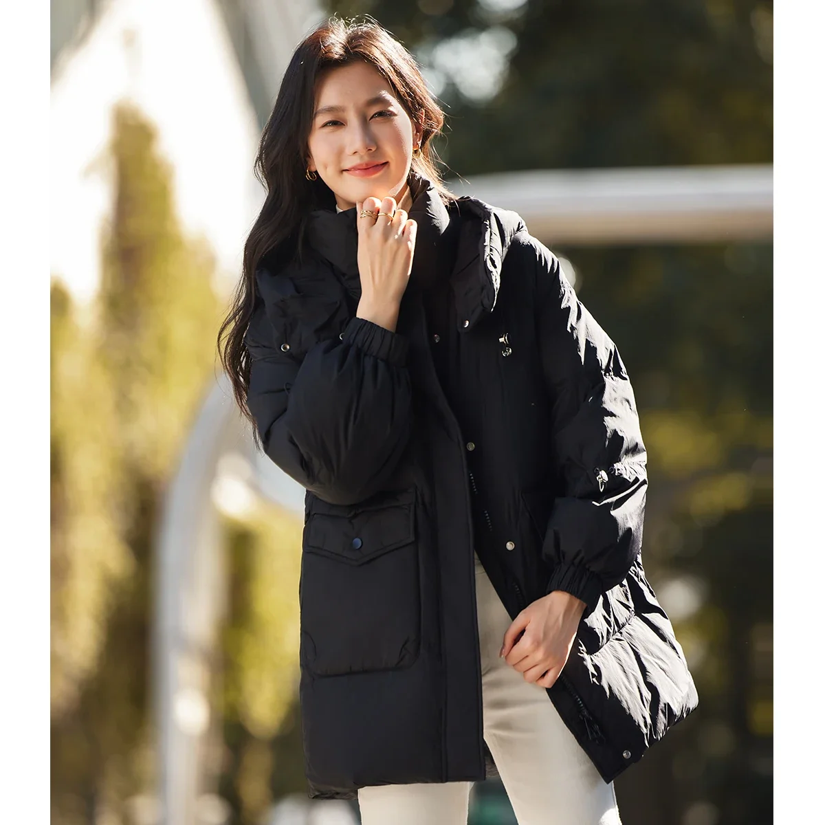 Vimly abrigo de invierno para mujer, abrigos de plumón, chaqueta larga de plumón, Chaqueta de plumón de pato con capucha para mujer, abrigo grueso y cálido de lujo, longitud media, para invierno, 2022, 50302
