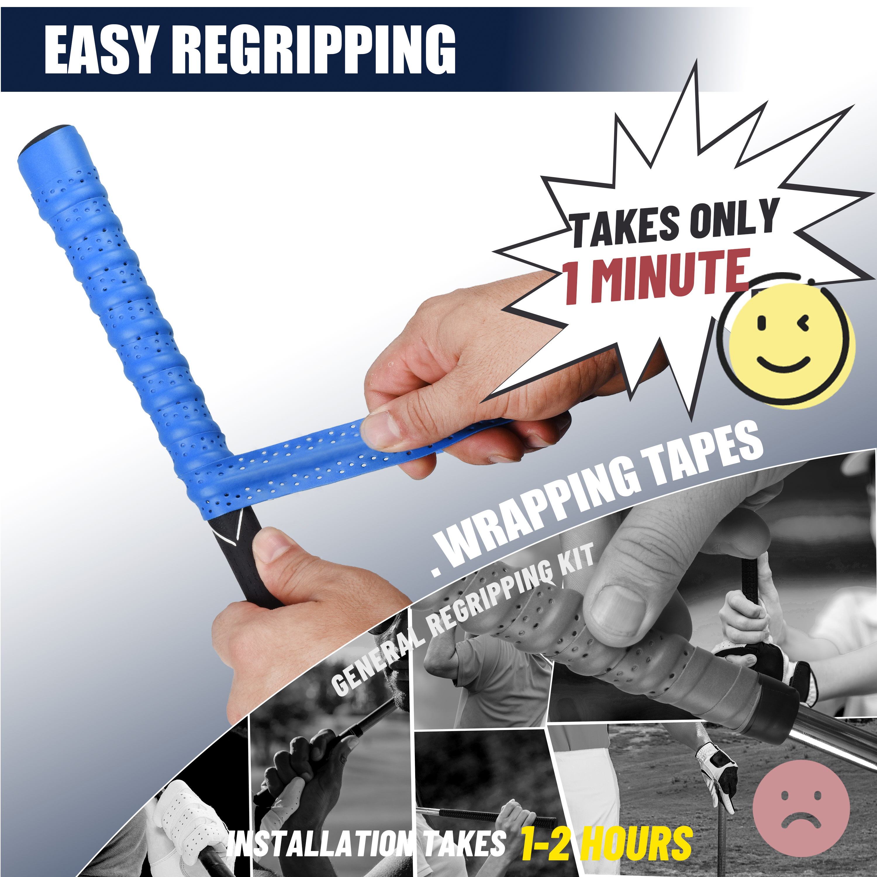 เทปพันด้ามจับไม้กอล์ฟ เทปพันด้ามจับกอล์ฟ กันลื่น Sweatproof PU Wrapping Quick Replacement Golf Club Grip Solution