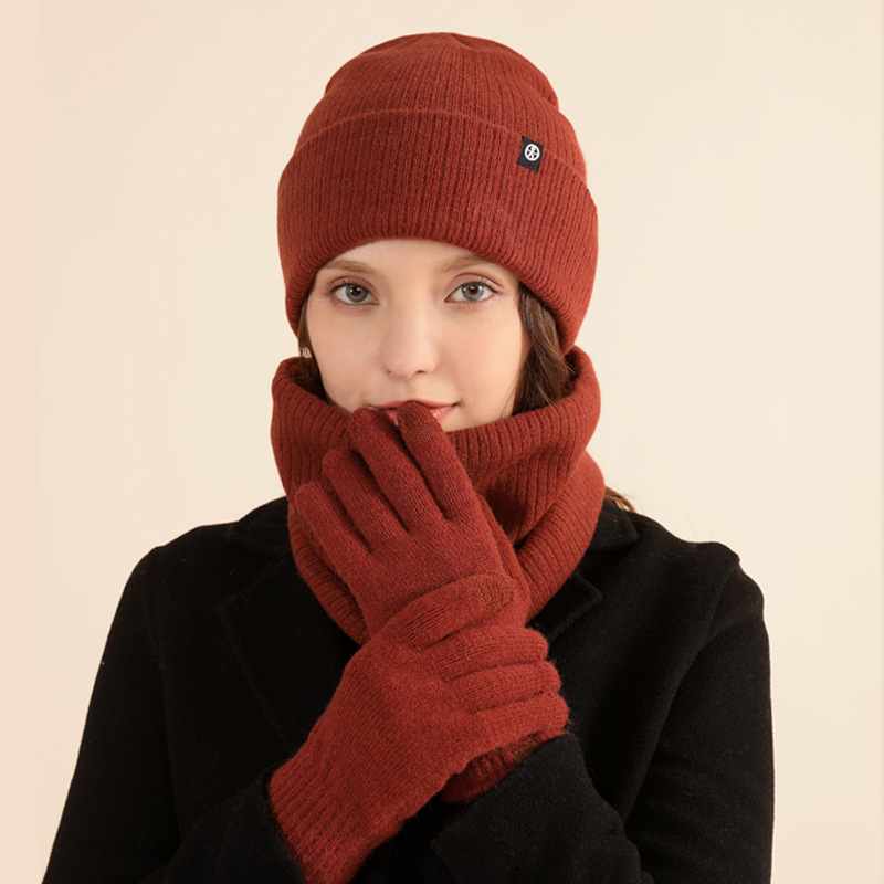 Conjunto de tres piezas para hombre y Mujer, Gorro de lana cálido, bufanda y guantes, Gorro de punto a prueba de viento, Invierno