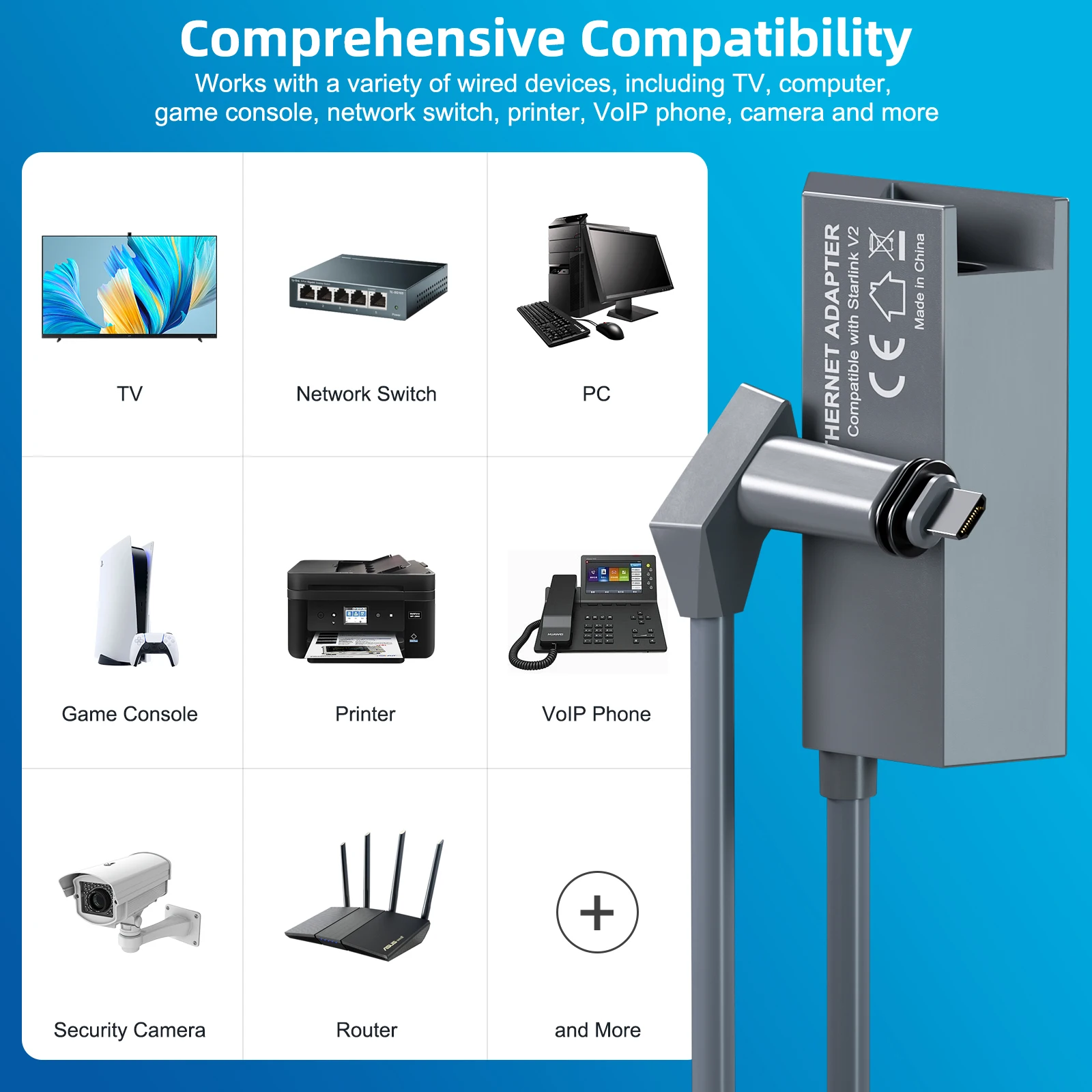 Starlink Ethernet-Adapter für Dish Antenne Satellite Internet V2 Powerline Kit für kabelgebundenes externes Netzwerk GEN2 Ethernet-Adapter