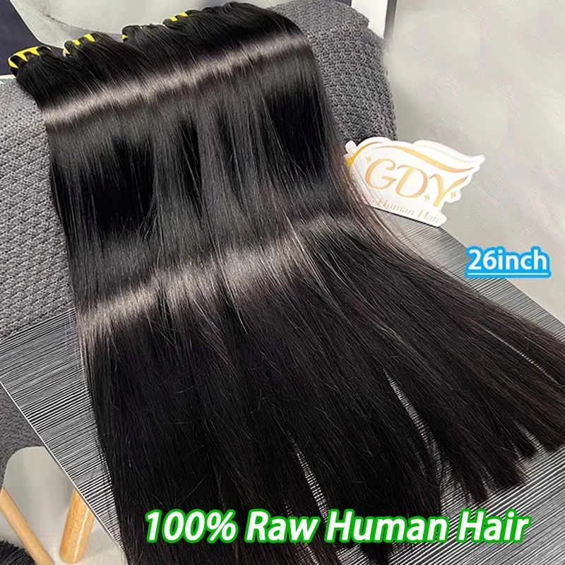 Não processado cabelo virgem cru tecer osso em linha reta 100% pacotes de cabelo humano extensões de trama dupla tissage para mulher natural preto