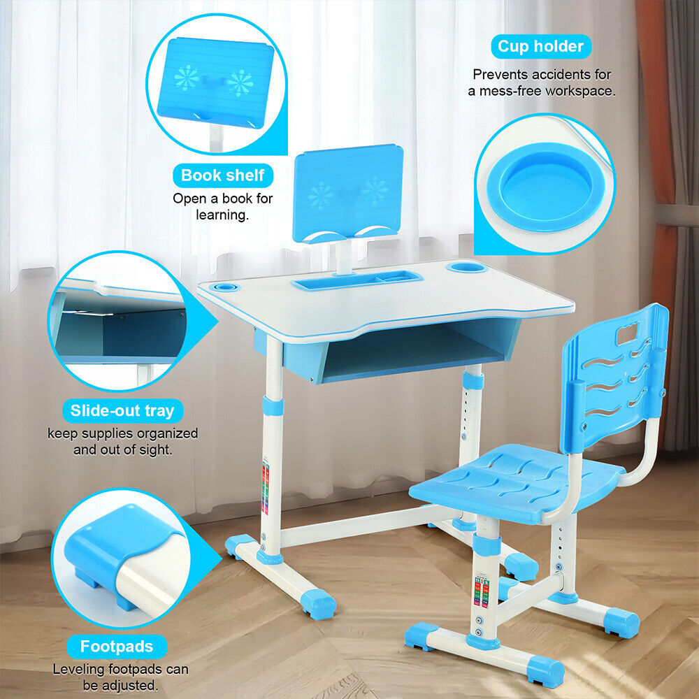 Children Study Desk and Chair Set Height Adjustable Super Load-bearing Spacious Study Table Chair