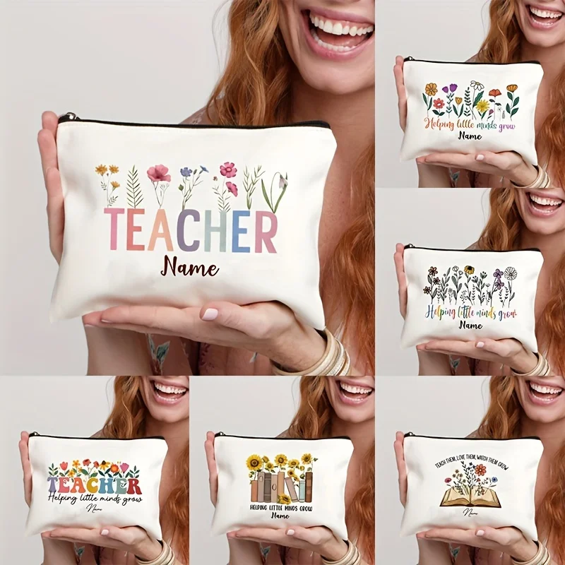 Thank You for Helping Me Grow Custom Name Makeup Bag Personalised Name Canvs Pencil Cases Traveltoiletries Pouch Gifts Teacher